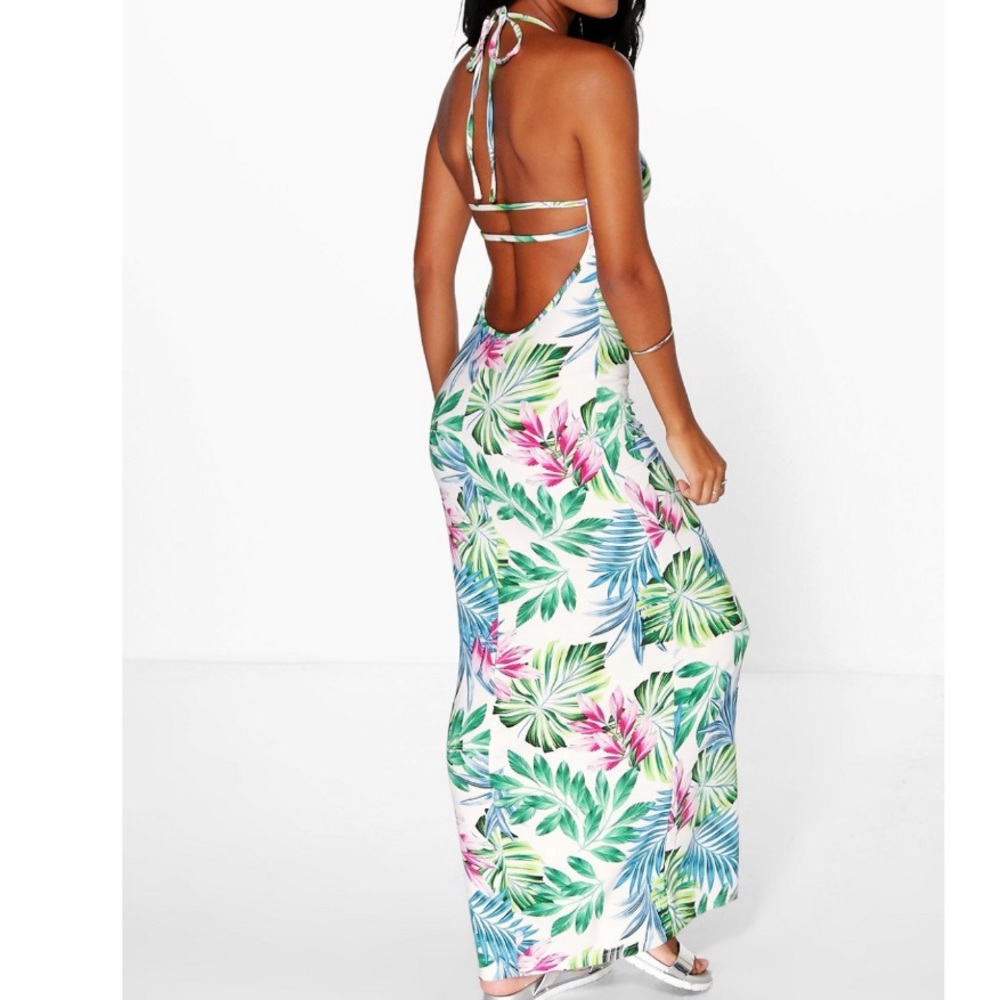 Tropical strappy back maxi dress